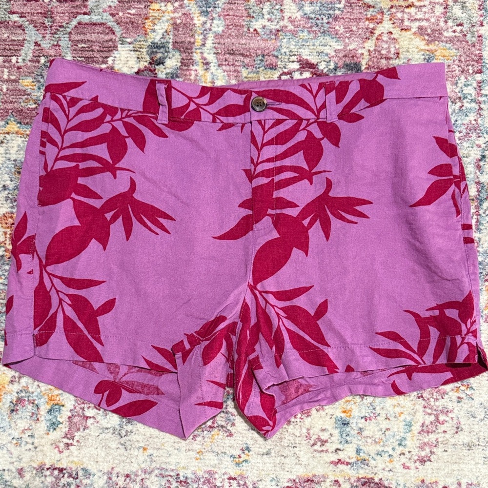 Floral Patterned Pink and Red Women's Linen Shorts